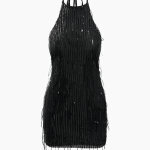 Sequin Embellished Halter Mini Dress